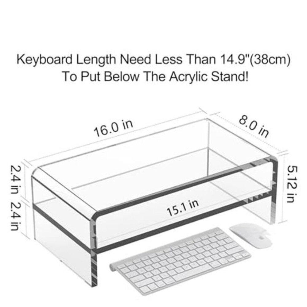 Clear Acrylic Monitor Stand Riser Desk Organizer Shelf Computer Laptop Storage - Picture 2 of 6